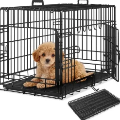 tectake® Hundekäfig-Gitterbox, klappbar, mit 2 Tragegriffen, 2 große Türen mit Doppelverriegelung, herausnehmbarer Boden, abgerundete Ecken