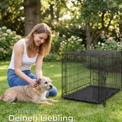 tectake® Hundekäfig-Gitterbox, klappbar, mit 2 Tragegriffen, 2 große Türen mit Doppelverriegelung, herausnehmbarer Boden, abgerundete Ecken