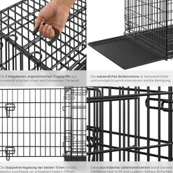 tectake® Hundekäfig-Gitterbox, klappbar, mit 2 Tragegriffen, 2 große Türen mit Doppelverriegelung, herausnehmbarer Boden, abgerundete Ecken