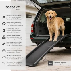 tectake® Hunderampe, klappbar und rutschfest, Belastbarkeit 90 kg, 155 x 40 x 14 cm