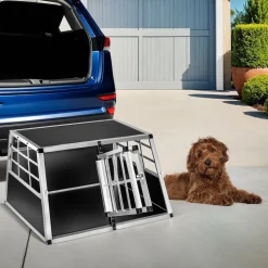 tectake® Hundetransportbox doppel, mit gerader Rückwand, verschließbare Gittertür, mit schützenden Kunststoffecken