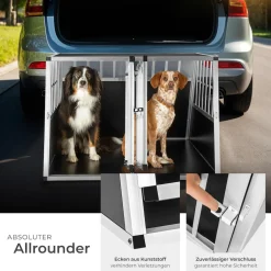 tectake® Hundetransportbox doppel, mit schräger Rückwand, verschließbare Gittertür, mit schützenden Kunststoffecken