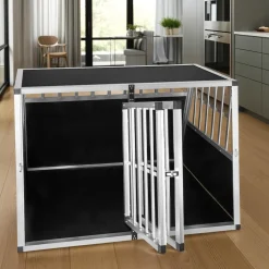 tectake® Hundetransportbox doppel, mit schräger Rückwand, verschließbare Gittertür, mit schützenden Kunststoffecken