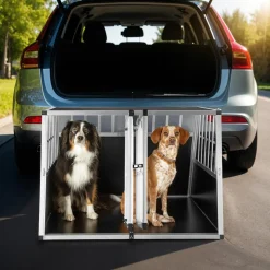 tectake® Hundetransportbox doppel, mit schräger Rückwand, verschließbare Gittertür, mit schützenden Kunststoffecken
