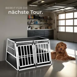 tectake® Hundetransportbox doppel, mit schräger Rückwand, verschließbare Gittertür, mit schützenden Kunststoffecken