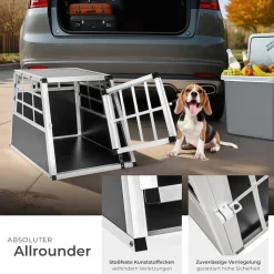 tectake® Hundetransportbox single, mit gerader Rückwand, verschließbare Gittertür, mit schützenden Kunststoffecken