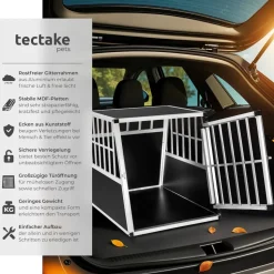 tectake® Hundetransportbox single, mit schräger Rückwand, verschließbare Gittertür, mit schützenden Kunststoffecken, 66 x 90 x 69,5 cm