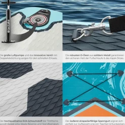 tectake® 2in1 Stand-Up Paddle Board 288 cm, aus Drop-Stitch Material, verstellbares Doppelpaddel, Belastbarkeit 200 kg, inklusive Kajak-Sitz