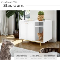 tectake® Katzenschrank, seitlicher Eingang, hohe Beine, kleines Staufach, inklusive Kratzmatte, 80 x 52 x 61,5 cm