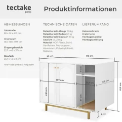 tectake® Katzenschrank, seitlicher Eingang, hohe Beine, kleines Staufach, inklusive Kratzmatte, 80 x 52 x 61,5 cm
