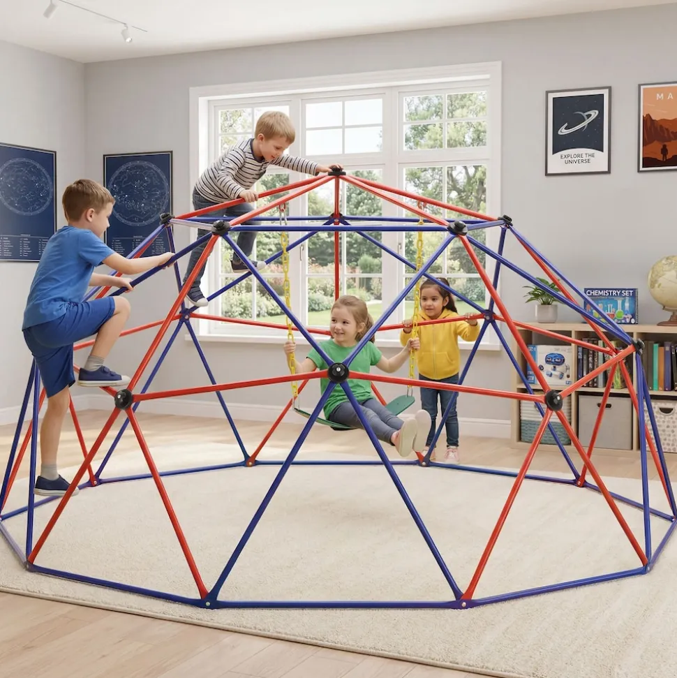 tectake® Klettergerüst mit Schaukel, Ø 305 cm, Belastbarkeit 200 kg, ab 3 Jahren