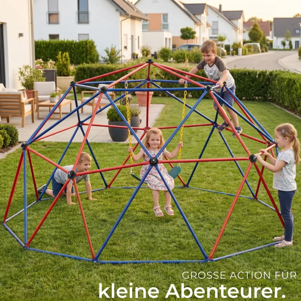 tectake® Klettergerüst mit Schaukel, Ø 305 cm, Belastbarkeit 200 kg, ab 3 Jahren