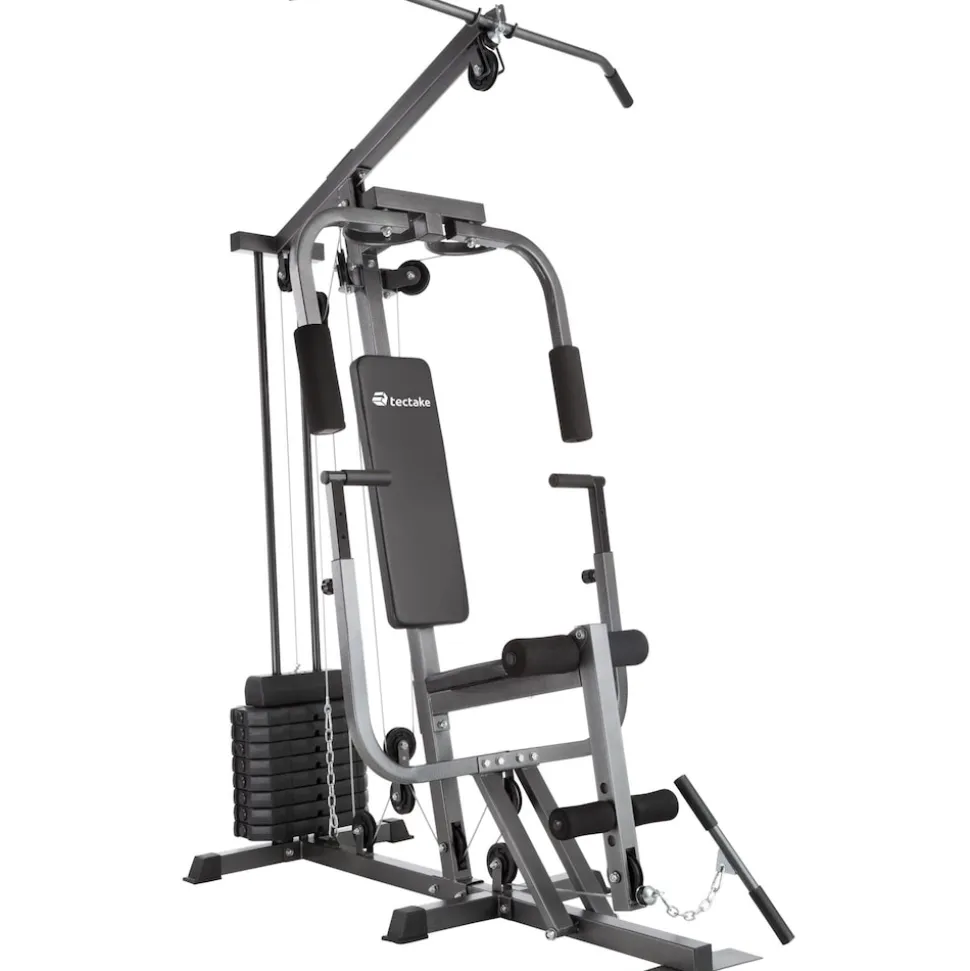 tectake® Kraftstation, mit Butterfly-, Beinstrecker- und höhenverstellbarem Butterflymodul, gepolstert mit Kunstlederbezug, 160 x 98 x 203 cm