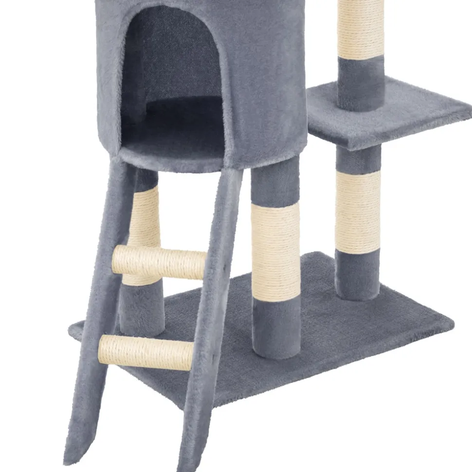 tectake® Kratzbaum, 144 cm, mit Katzenhaus, inklusive Treppe, 3 Spielmäusen und Kippschutz
