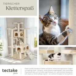 tectake® Kratzbaum, 186 cm, mit 2 Katzenhäusern, inklusive 2 Treppen, 4 Spielmäusen und Kippschutz