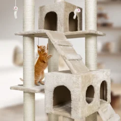 tectake® Kratzbaum, 186 cm, mit 2 Katzenhäusern, inklusive 2 Treppen, 4 Spielmäusen und Kippschutz