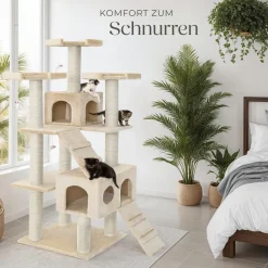 tectake® Kratzbaum, 186 cm, mit 2 Katzenhäusern, inklusive 2 Treppen, 4 Spielmäusen und Kippschutz