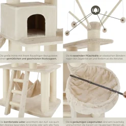 tectake® Kratzbaum, 195 cm, mit Katzenhaus, inklusive Treppe, 4 Spielbällen und Kippschutz