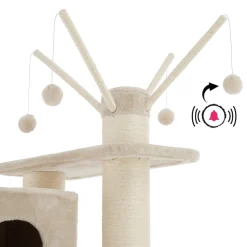 tectake® Kratzbaum, 195 cm, mit Katzenhaus, inklusive Treppe, 4 Spielbällen und Kippschutz