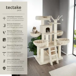 tectake® Kratzbaum, 195 cm, mit Katzenhaus, inklusive Treppe, 4 Spielbällen und Kippschutz