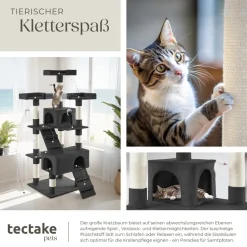 tectake® Kratzbaum, 170 cm, mit 2 Katzenhäusern, inklusive 2 Treppen, 4 Spielmäusen und Kippschutz