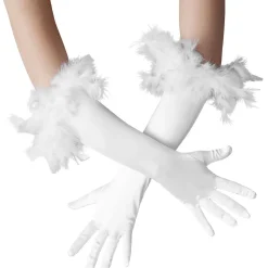 tectake® Lange Satin-Handschuhe mit Federn