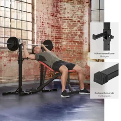 tectake® Langhantelablage, multifunktional, seitliche Ablage 6-fach höhenverstellbar, bodenschonende Kunststoffkappen