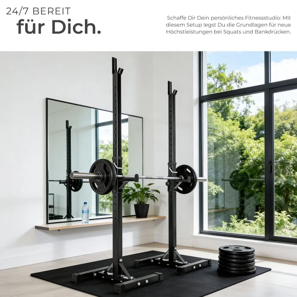 tectake® Langhantelablage, multifunktional, seitliche Ablage 6-fach höhenverstellbar, bodenschonende Kunststoffkappen