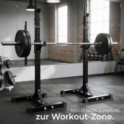 tectake® Langhantelablage, multifunktional, seitliche Ablage 6-fach höhenverstellbar, bodenschonende Kunststoffkappen