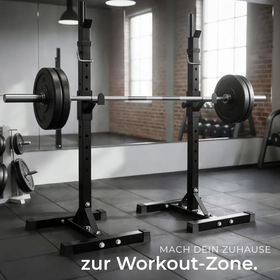 tectake® Langhantelablage, multifunktional, seitliche Ablage 6-fach höhenverstellbar, bodenschonende Kunststoffkappen