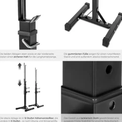 tectake® Langhantelablage, multifunktional, seitliche Ablage 6-fach höhenverstellbar, bodenschonende Kunststoffkappen