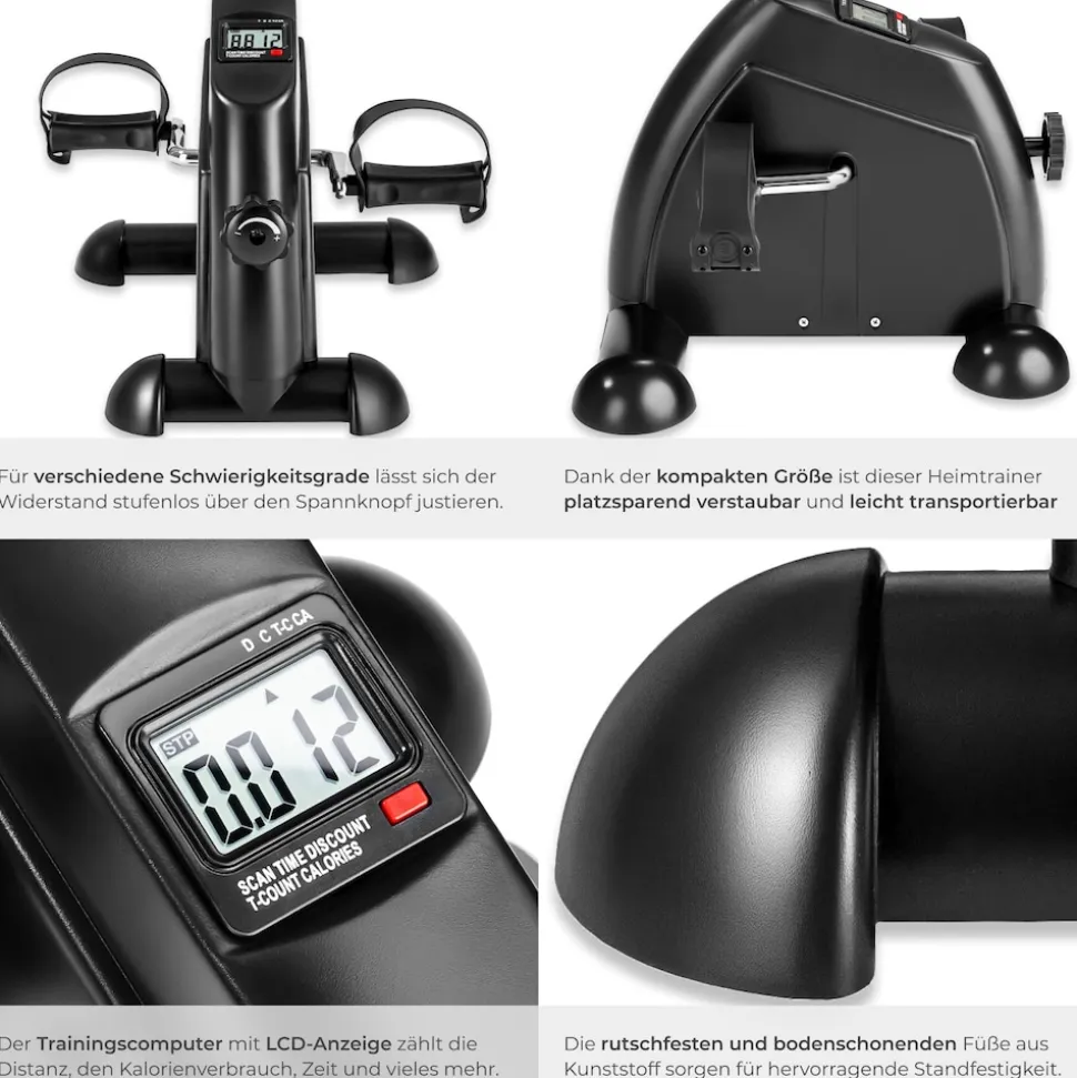 tectake® Mini Bike, Für Beine und Arme, einstellbarer Widerstand, leicht und platzsparend, inklusive Trainingscomputer