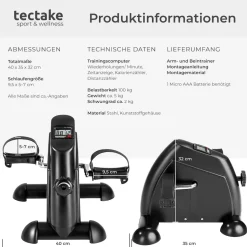 tectake® Mini Bike, Für Beine und Arme, einstellbarer Widerstand, leicht und platzsparend, inklusive Trainingscomputer