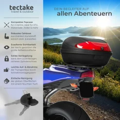 tectake® Motorradkoffer, Volumen 48 l, Platz für 2 Helme, für Mofas, Roller, Motorräder und Quads, kleiner und großer Reflektor