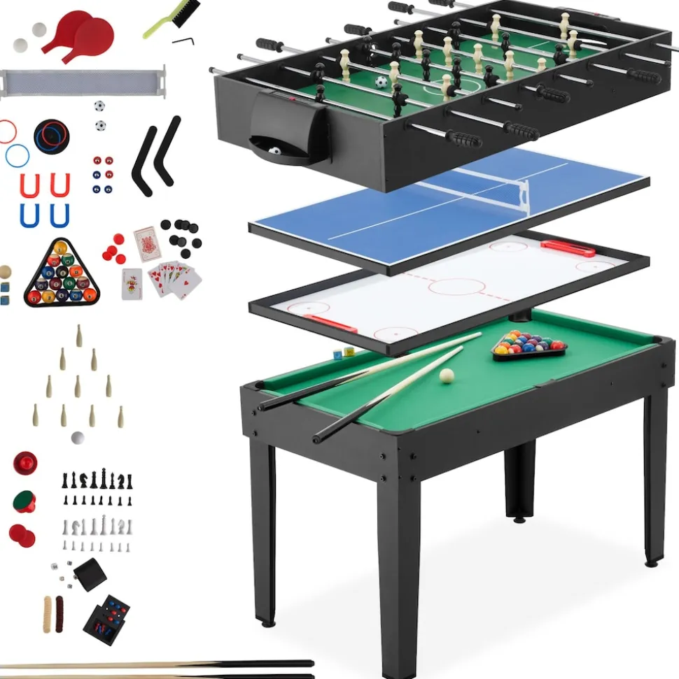 tectake® Multifunktionaler Spieltisch, 15in1, strapazierfähiges MDF, 125 x 123 x 83 cm