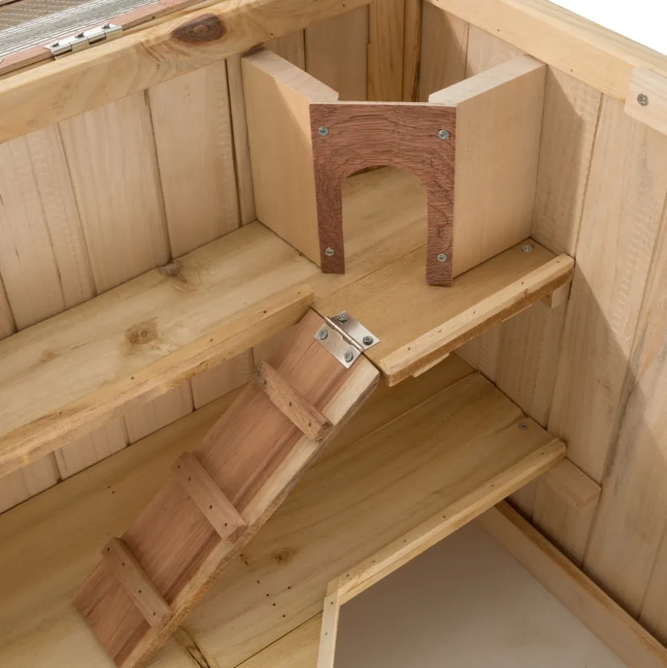 tectake® Nagerkäfig, aus Holz, aufklappbares Dachgitter, 95 x 50 x 50 cm