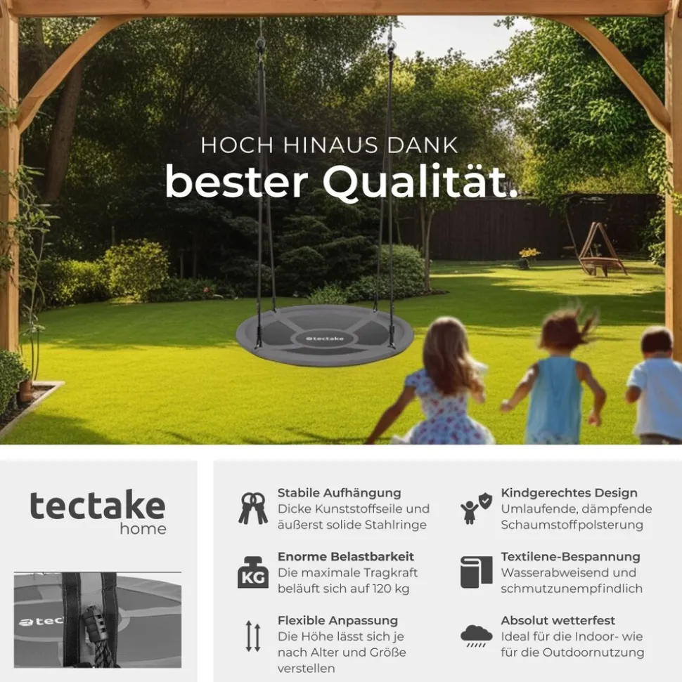 tectake® Nestschaukel, 120 kg Belastbarkeit, gepolsterter Rand, Textilene-Bespannung