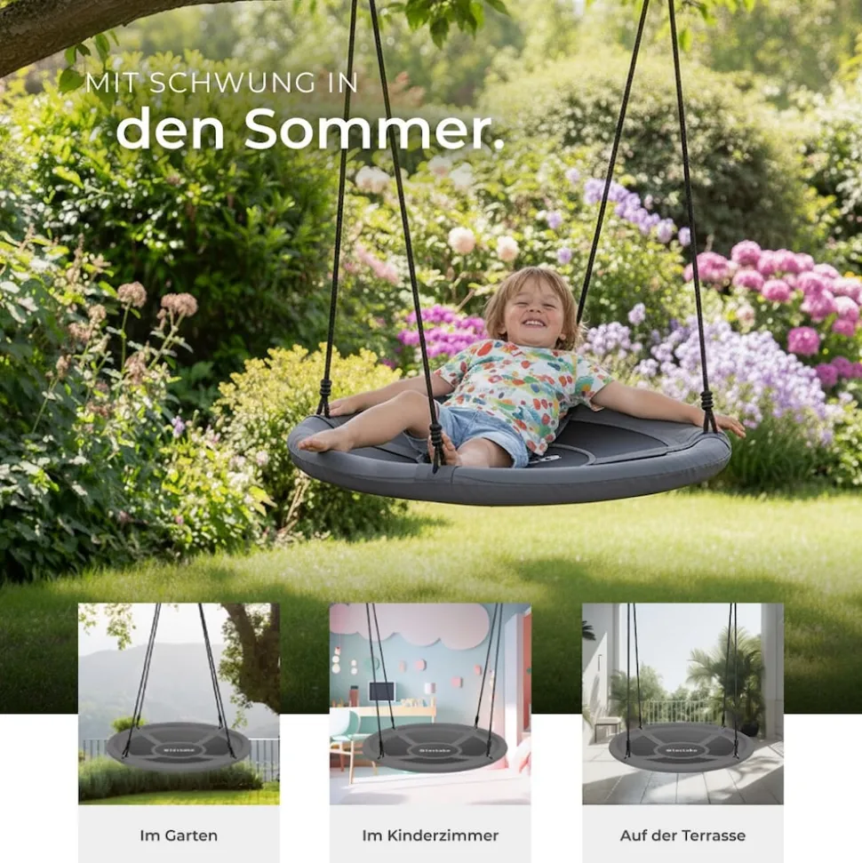 tectake® Nestschaukel, 120 kg Belastbarkeit, gepolsterter Rand, Textilene-Bespannung