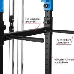 tectake® Power Rack, mit Latzug, höhenverstellbare Langhantelablagen und Sicherheitsstreben, 136 x 142,5 x 215 cm