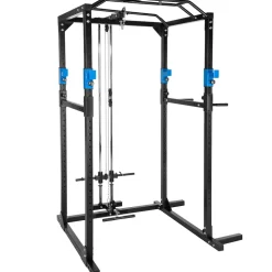 tectake® Power Rack, mit Latzug, höhenverstellbare Langhantelablagen und Sicherheitsstreben, 136 x 142,5 x 215 cm