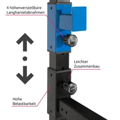tectake® Power Rack, mit Latzug, höhenverstellbare Langhantelablagen und Sicherheitsstreben, 136 x 142,5 x 215 cm