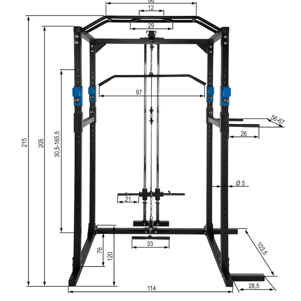 tectake® Power Rack, mit Latzug, höhenverstellbare Langhantelablagen und Sicherheitsstreben, 136 x 142,5 x 215 cm