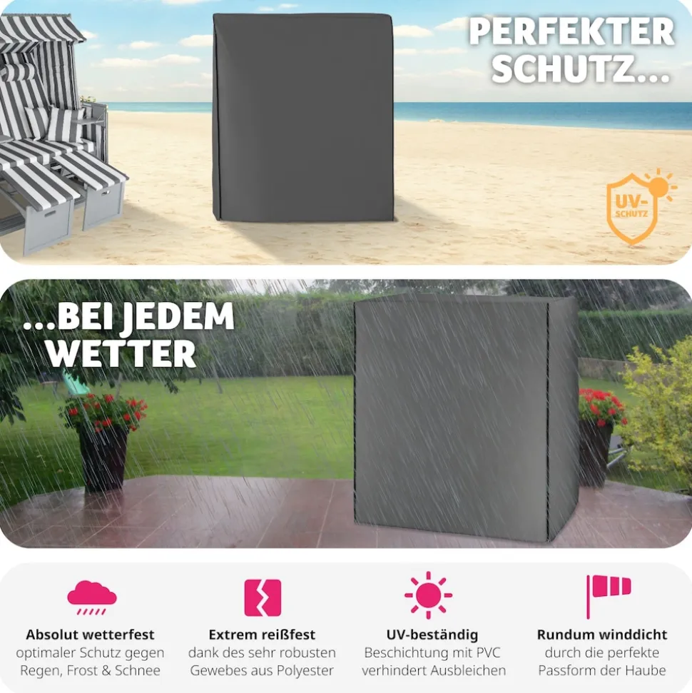 tectake® Schutzhülle für Strandkorb, mit 2 Reißverschlüssen, reißfest, UV-beständig, 120 x 80 x 145 cm