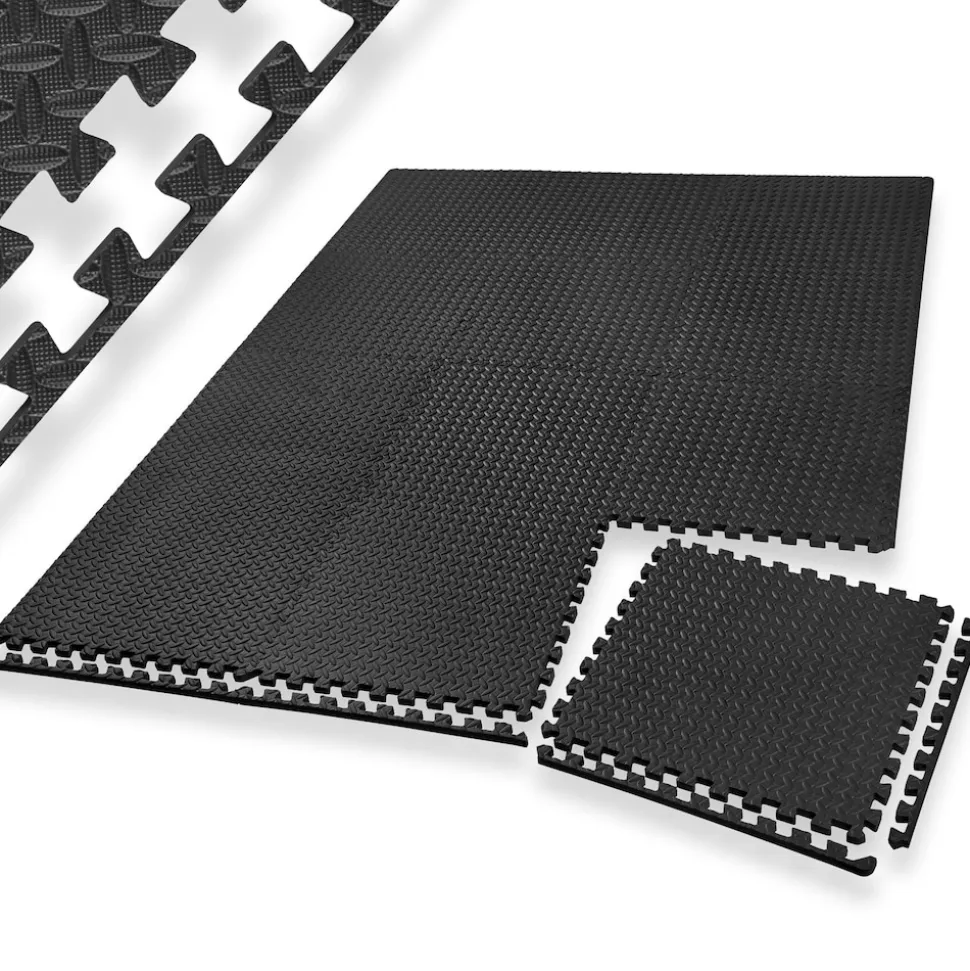 tectake® Schutzmattenset, 24-teilig mit 48 Randstücken, weich und rutschfest, leichte Reinigung und flexibel erweiterbar