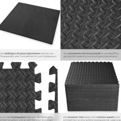 tectake® Schutzmattenset, 24-teilig mit 48 Randstücken, weich und rutschfest, leichte Reinigung und flexibel erweiterbar