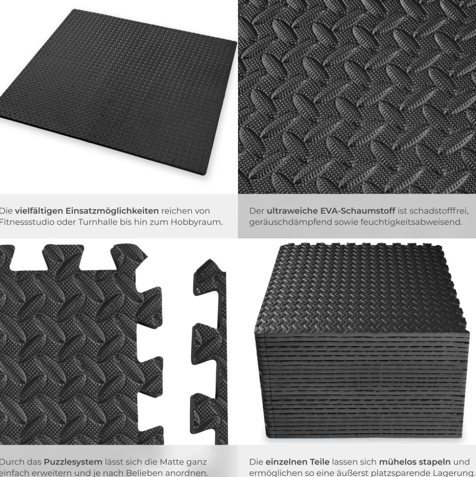 tectake® Schutzmattenset, 24-teilig mit 48 Randstücken, weich und rutschfest, leichte Reinigung und flexibel erweiterbar