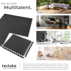 tectake® Schutzmattenset, 12-teilig mit 24 Randstücken, weich und rutschfest, leichte Reinigung und flexibel erweiterbar