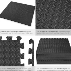 tectake® Schutzmattenset, 12-teilig mit 24 Randstücken, weich und rutschfest, leichte Reinigung und flexibel erweiterbar