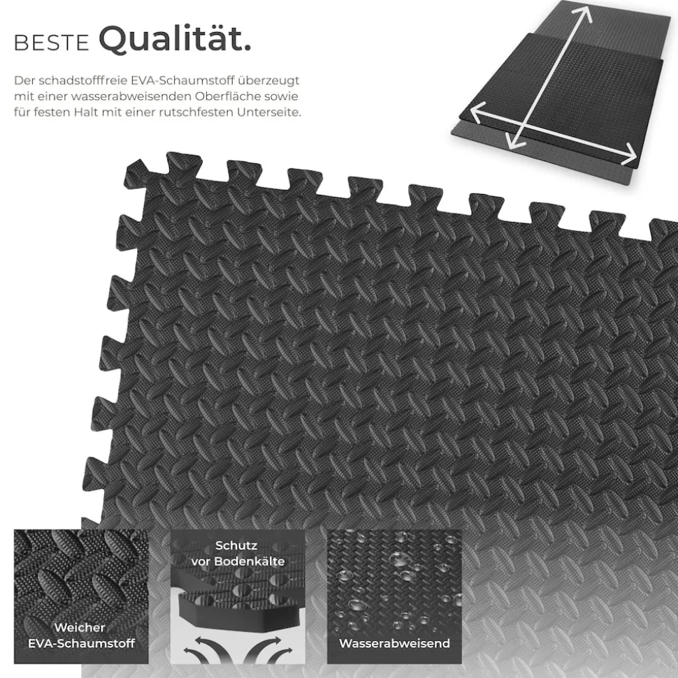 tectake® Schutzmattenset, 12-teilig mit 24 Randstücken, weich und rutschfest, leichte Reinigung und flexibel erweiterbar