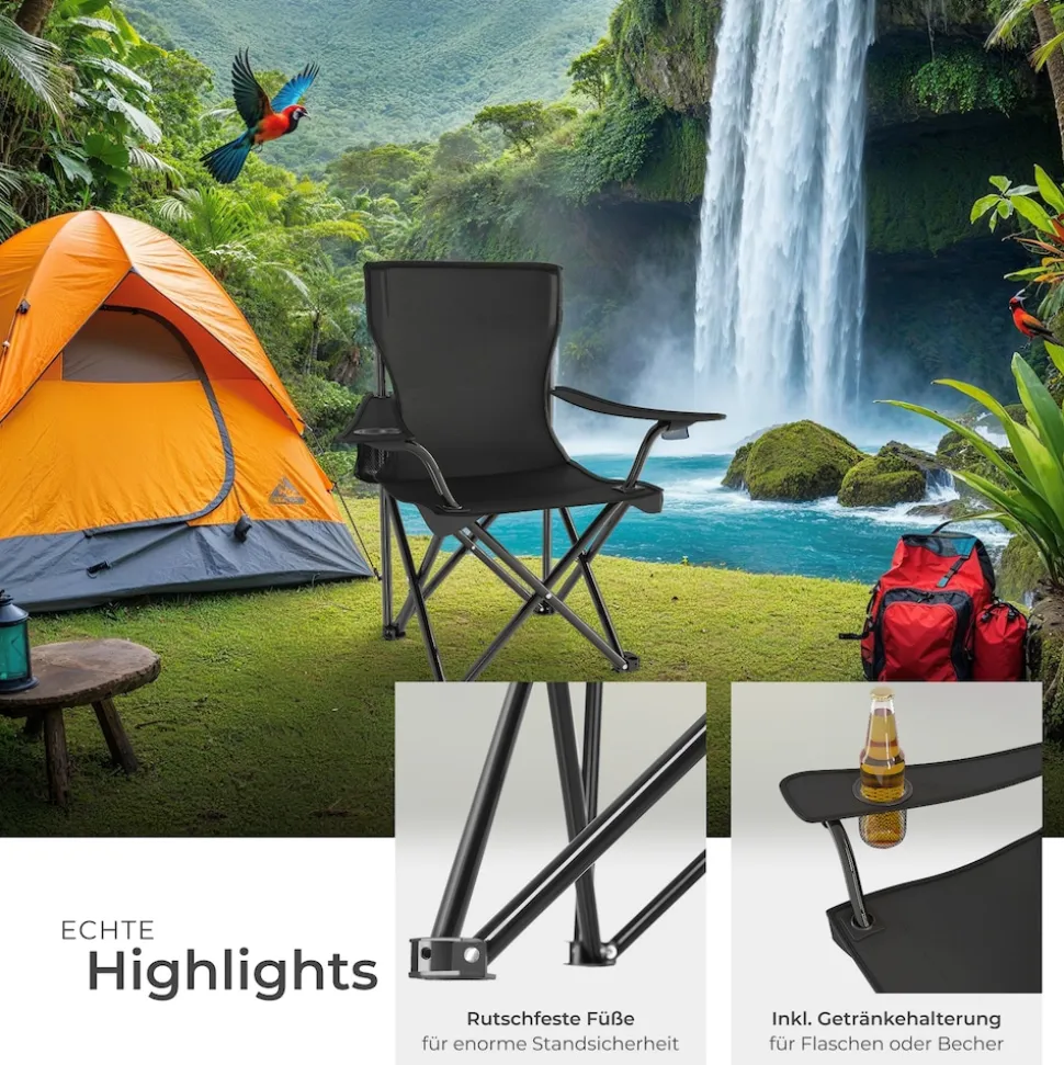 tectake® Set Campingstuhl, faltbar, geringes Gewicht, 80 x 48 x 84,5 cm